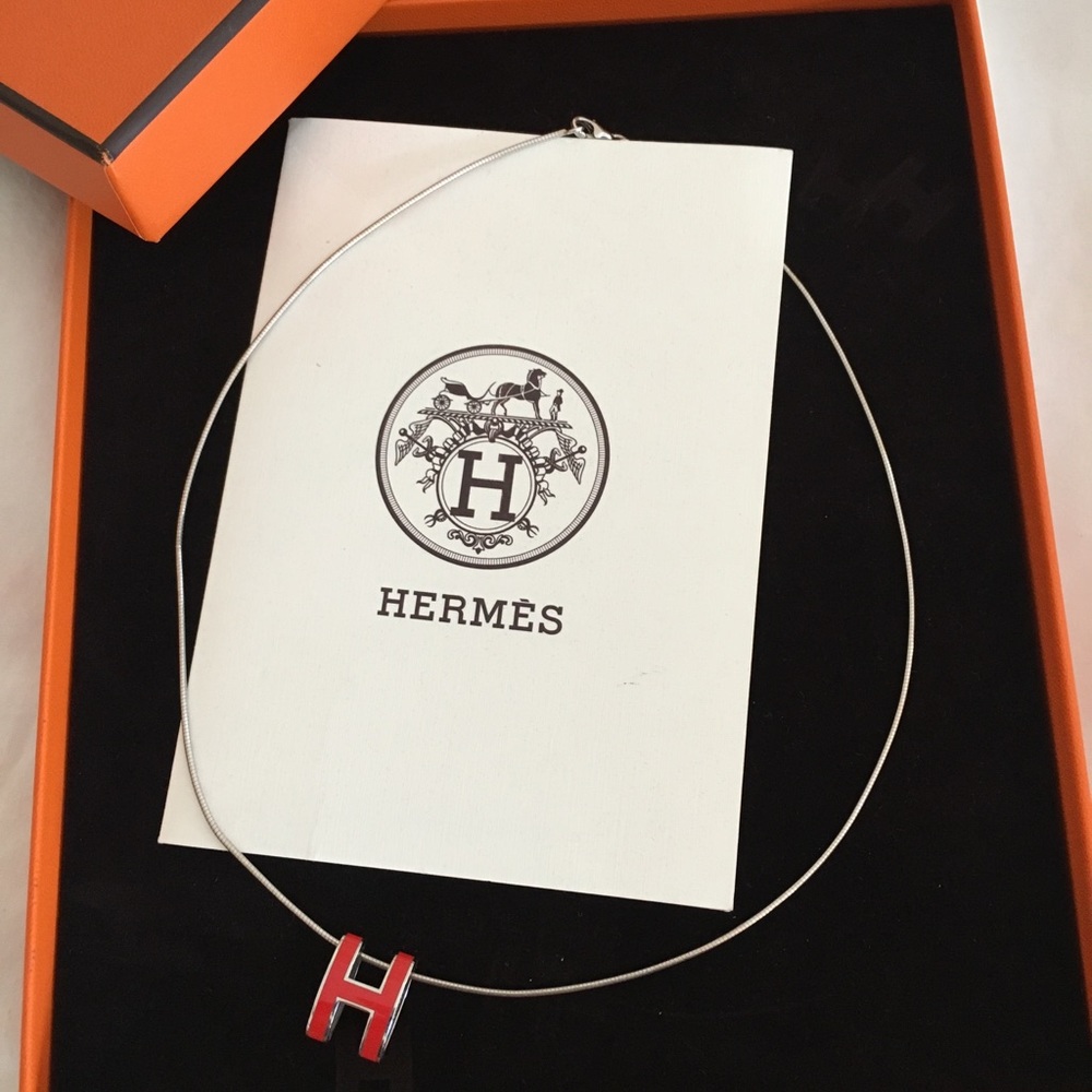 Authentic HERMÈS H Pop Necklace Orange/Silver